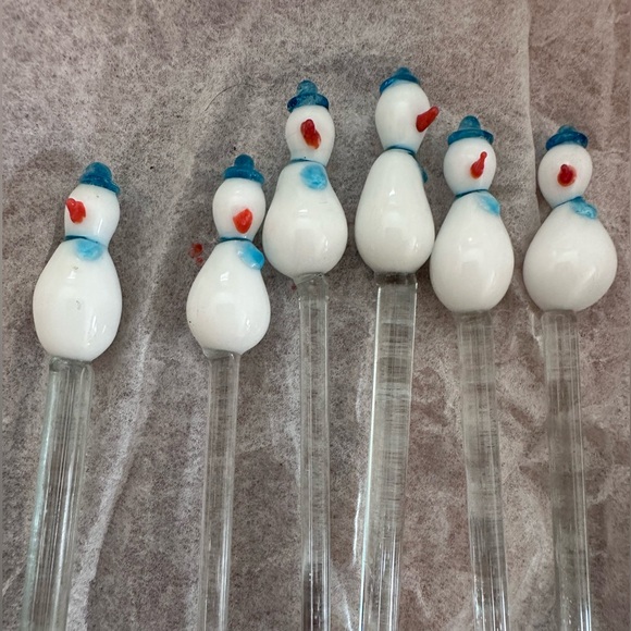 Vintage Barware Snowman Blown Glass Swizzle Sticks Cocktail Party - Picture 2 of 5